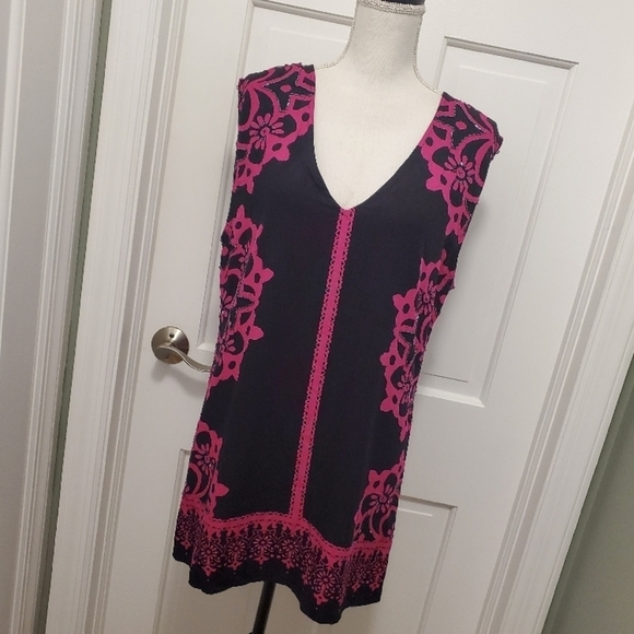 Free People Geodesic Beaded Dunes Shift Mini Dress Size SP, Black/Pink - Picture 1 of 13